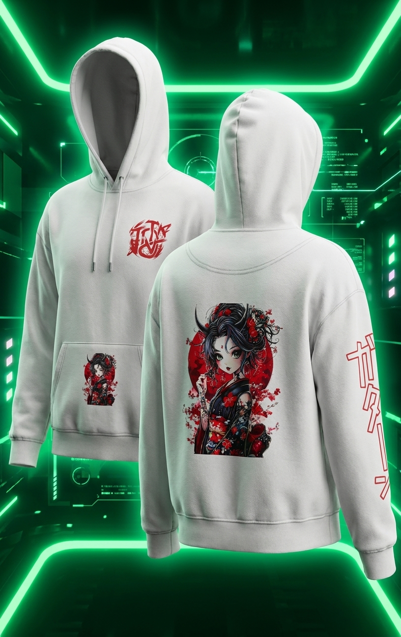 Sweat capuche custom Doki-Shu — geisha streetwear